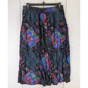 Russ Size 14 Multicolor Floral Plaid Womens Flowy Skirt‎